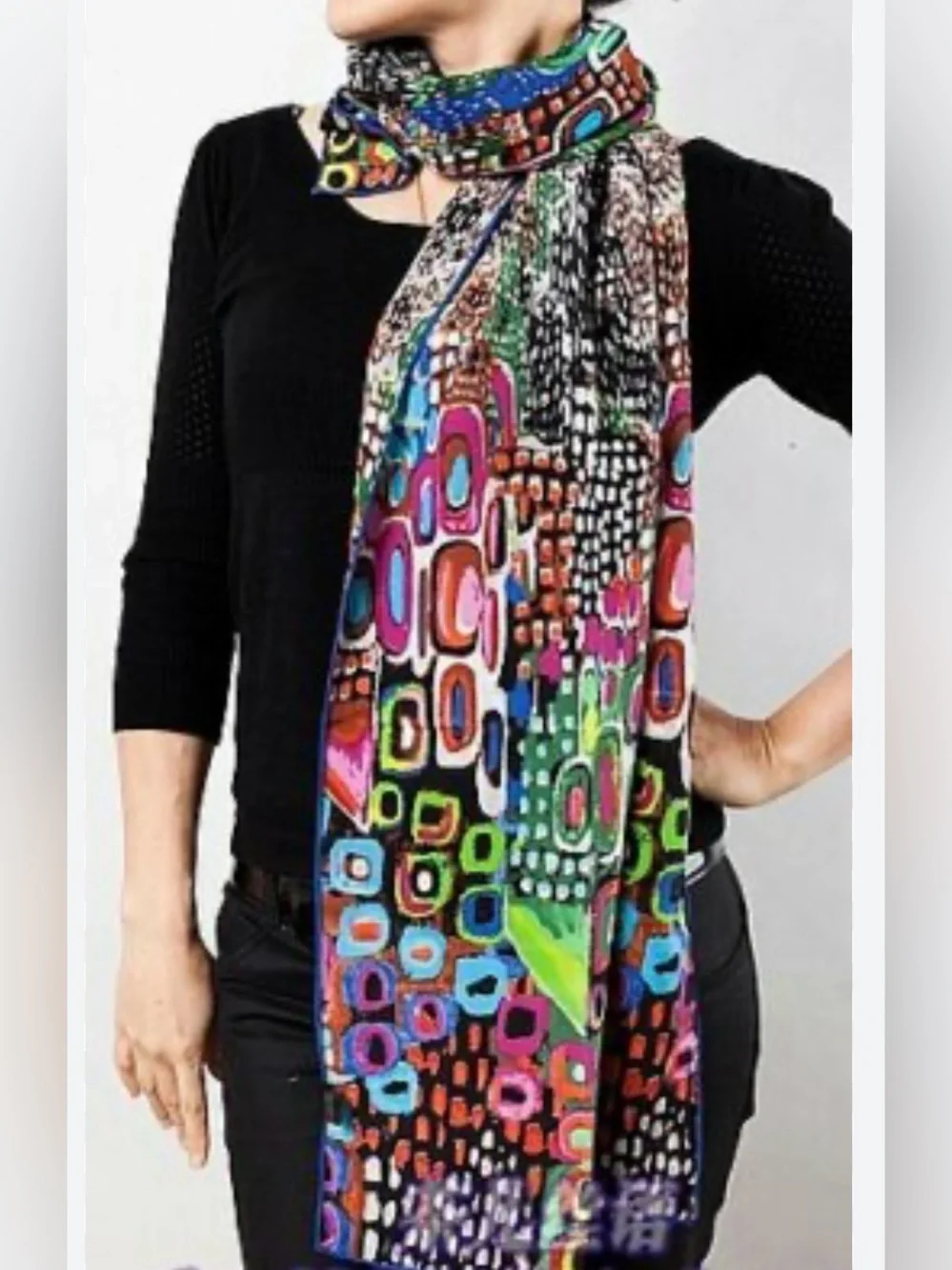 Prettystern Women’s Silk Gemetric, Art Print Extra L Scarf vibrant colors